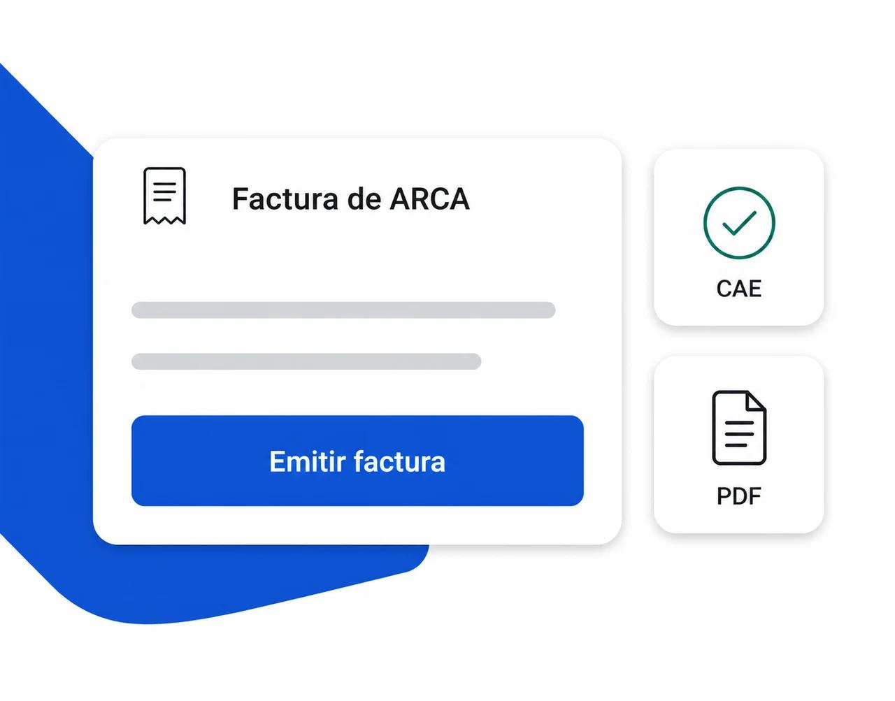 La emisión de una factura de ARCA desde Favax, con el botón para emitirla y los accesos al CAE y al PDF.
