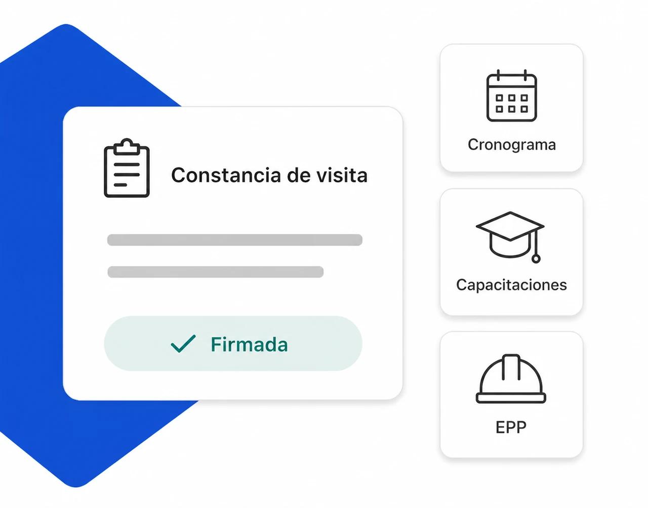 Los registros del día a día en Favax: una constancia de visita ya firmada, y los accesos al cronograma, a las capacitaciones y a la entrega de EPP.